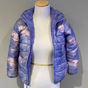 Kids Reversible Insulated Fleece Jacket- pink / purplele tie-dye- size M/ 8